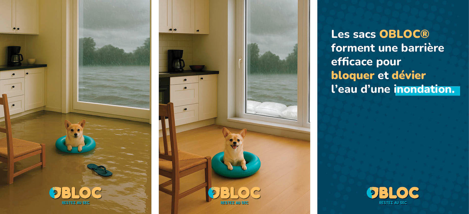 une photo d'une cuisine avec et sans les boudins inondations OBLOC