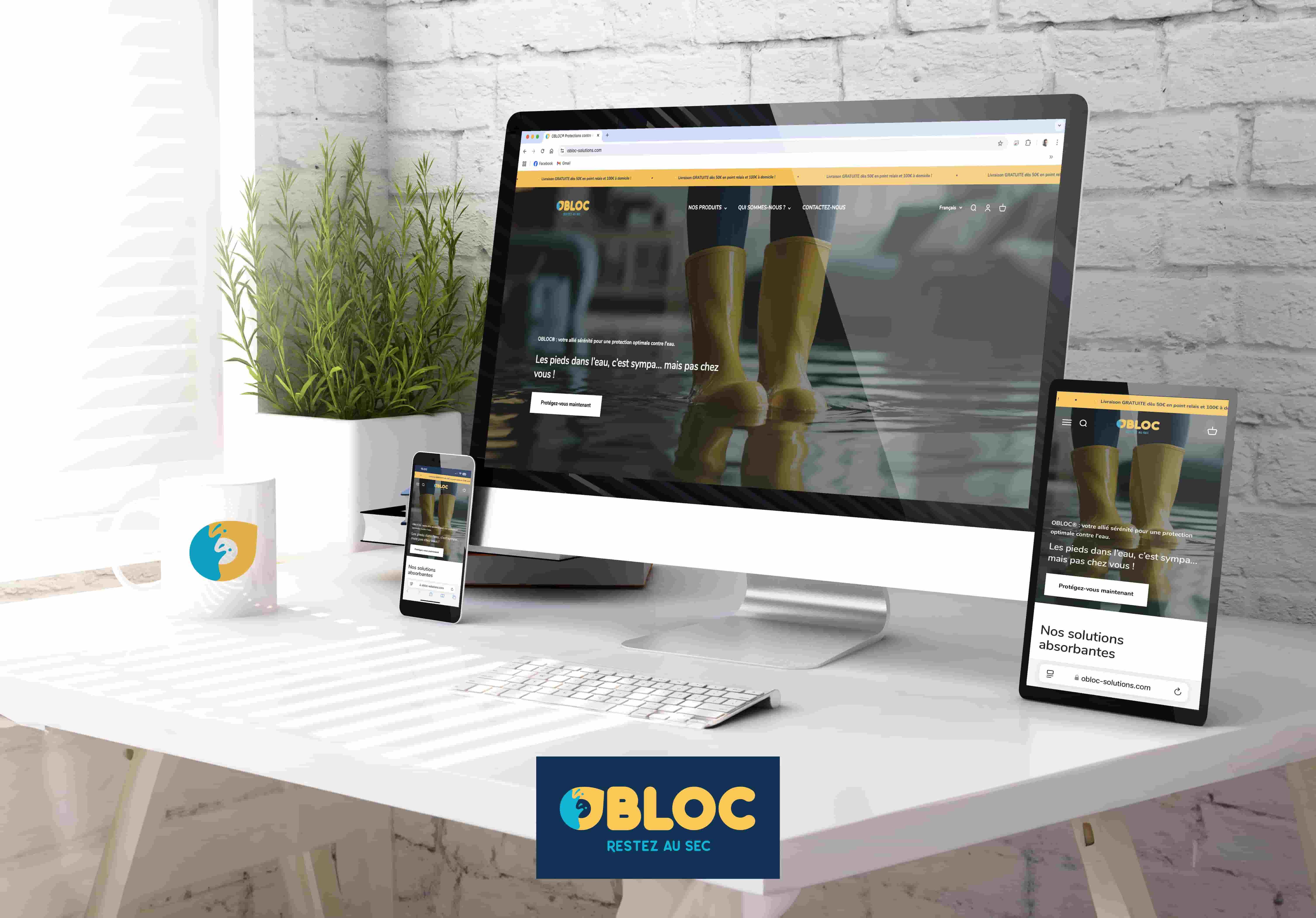 écrans de bureau et smartphone avec la nouvelle identité graphique et digitale OBLOC®