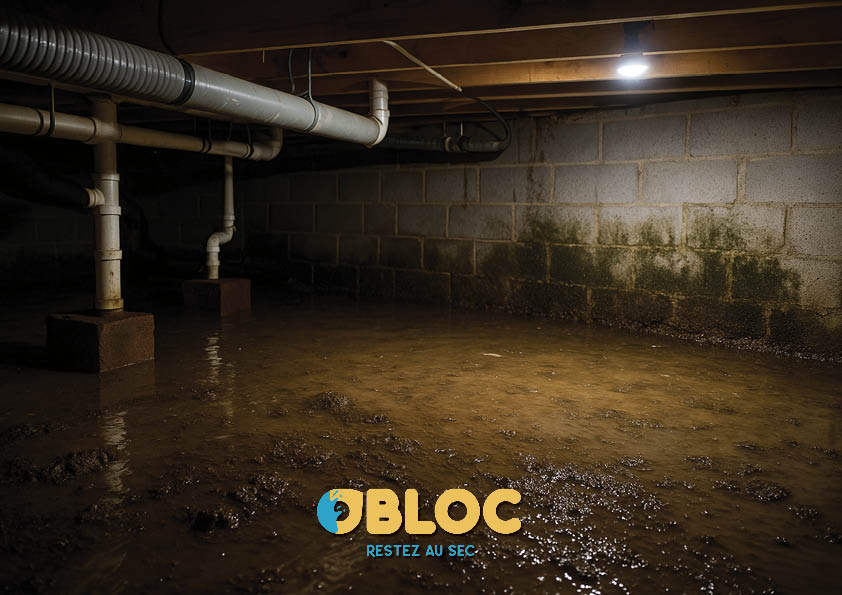 inondations d'eau et de boue dans un vide sanitaire