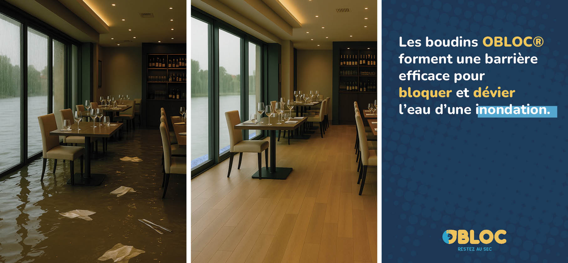 Ce restaurant a fait le bon choix avec les boudins anti-inondation OBLOC®