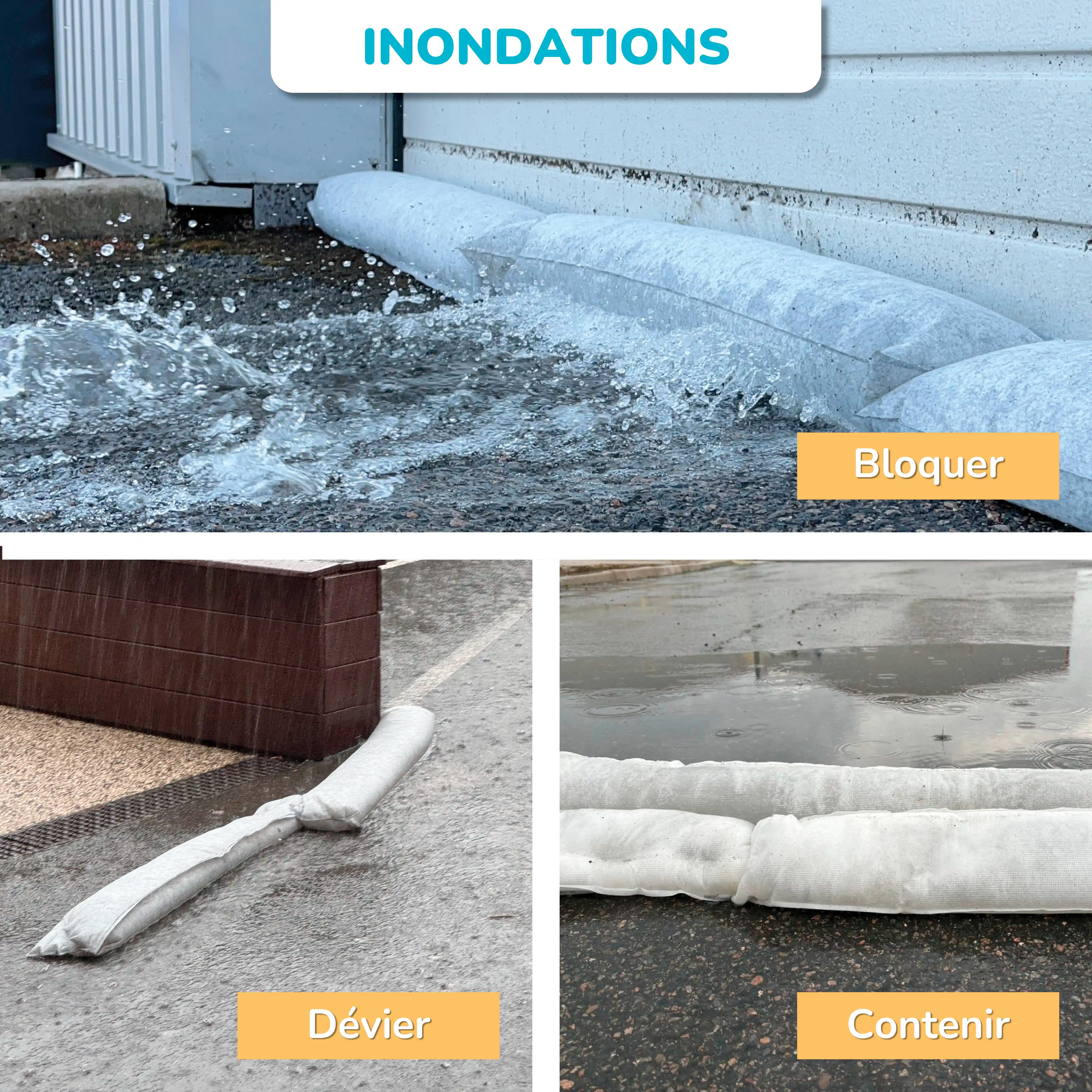 Boudin anti inondation | Barrière absorbante contre les fuites et dégâts des eaux