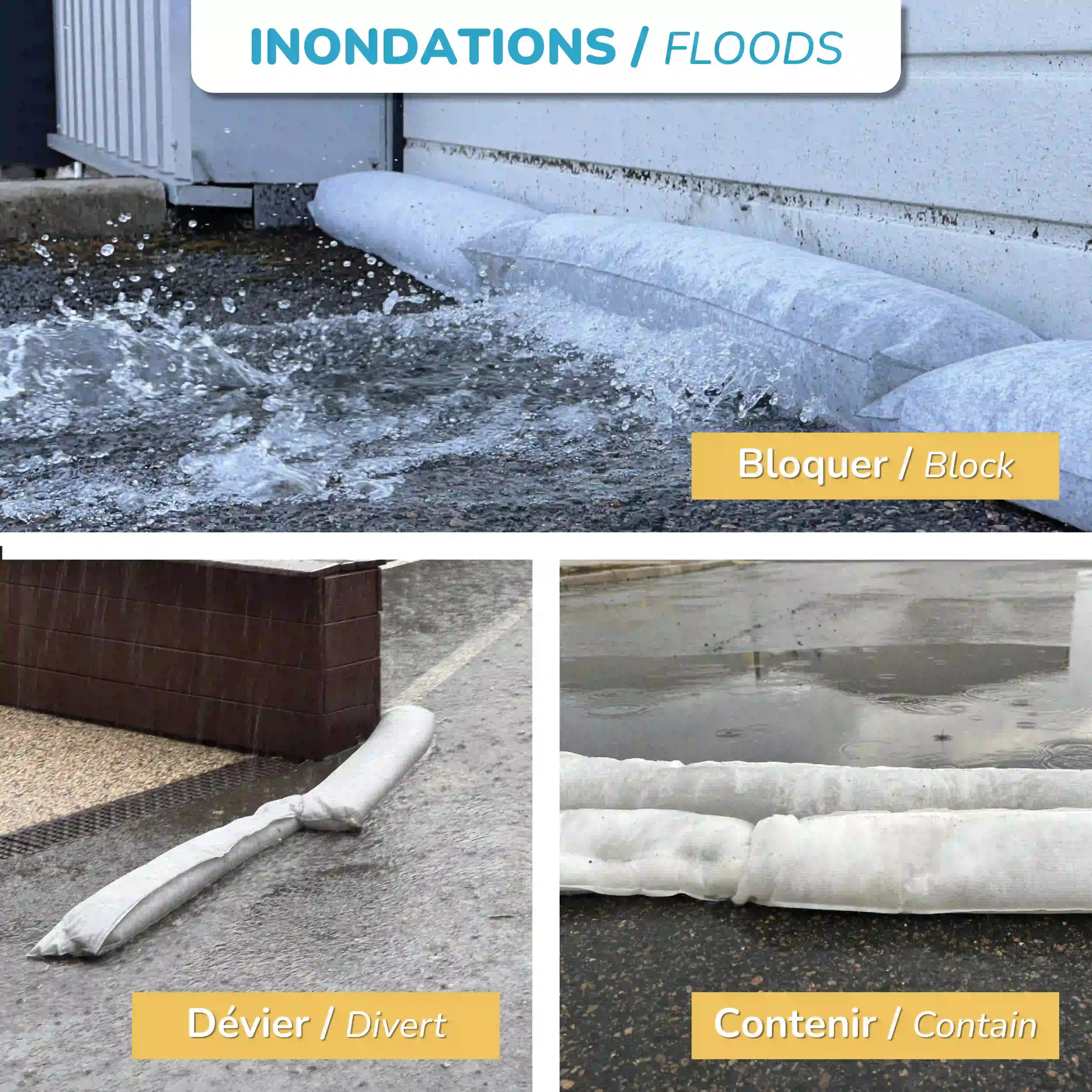 Boudin anti inondation | Barrière absorbante contre les fuites et dégâts des eaux