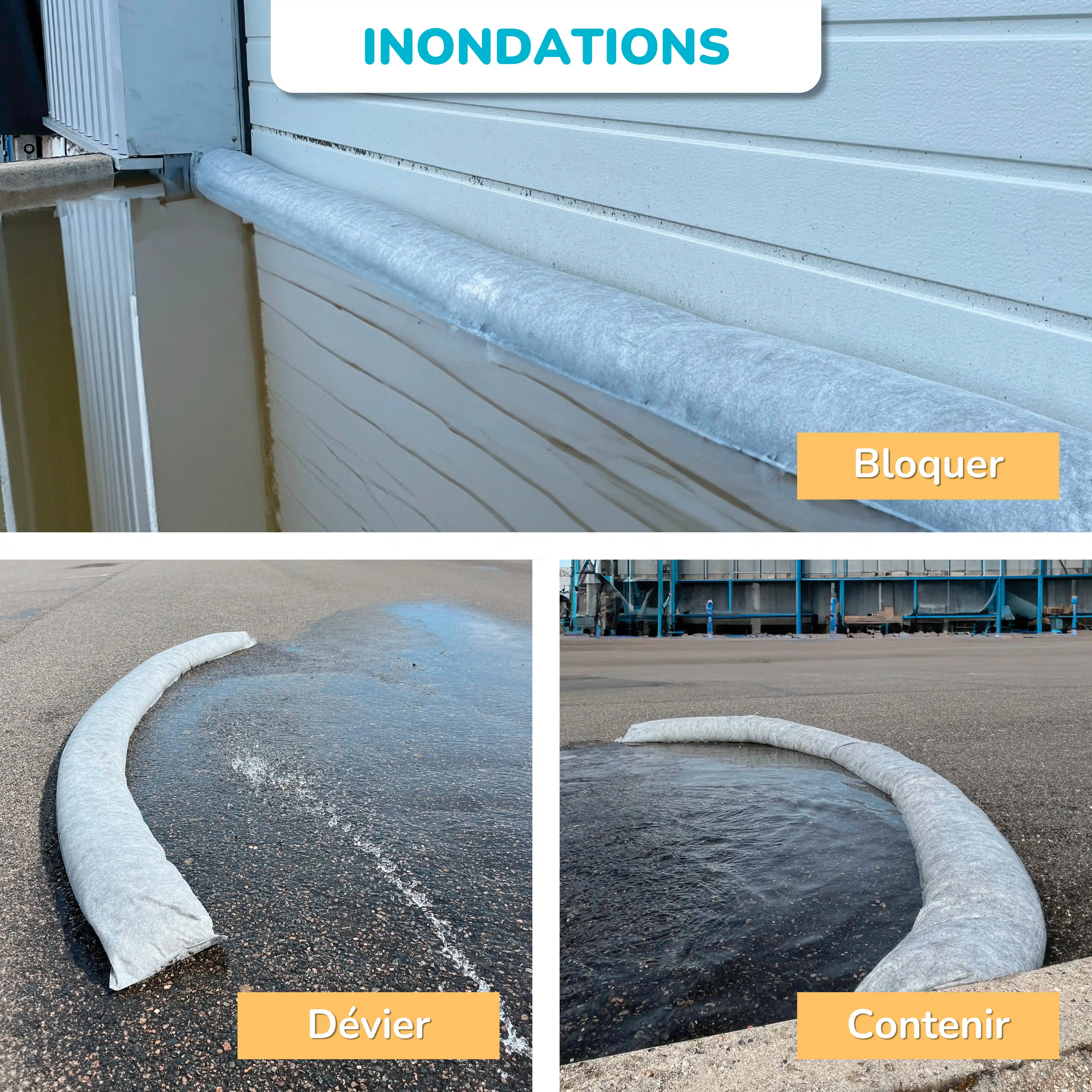 Boudin anti inondation | Barrière absorbante contre les fuites et dégâts des eaux
