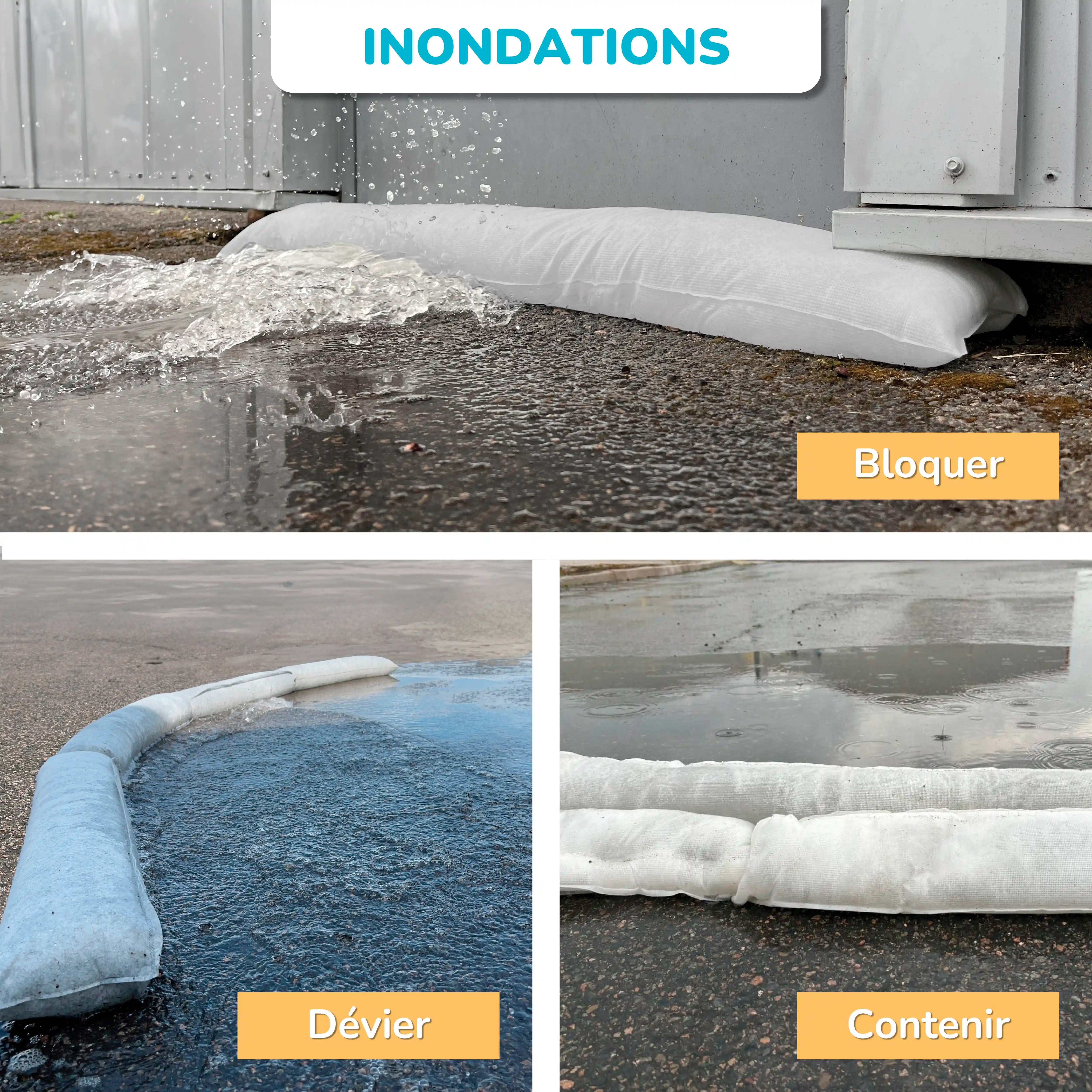 Boudin anti inondation | Barrière absorbante contre les fuites et dégâts des eaux