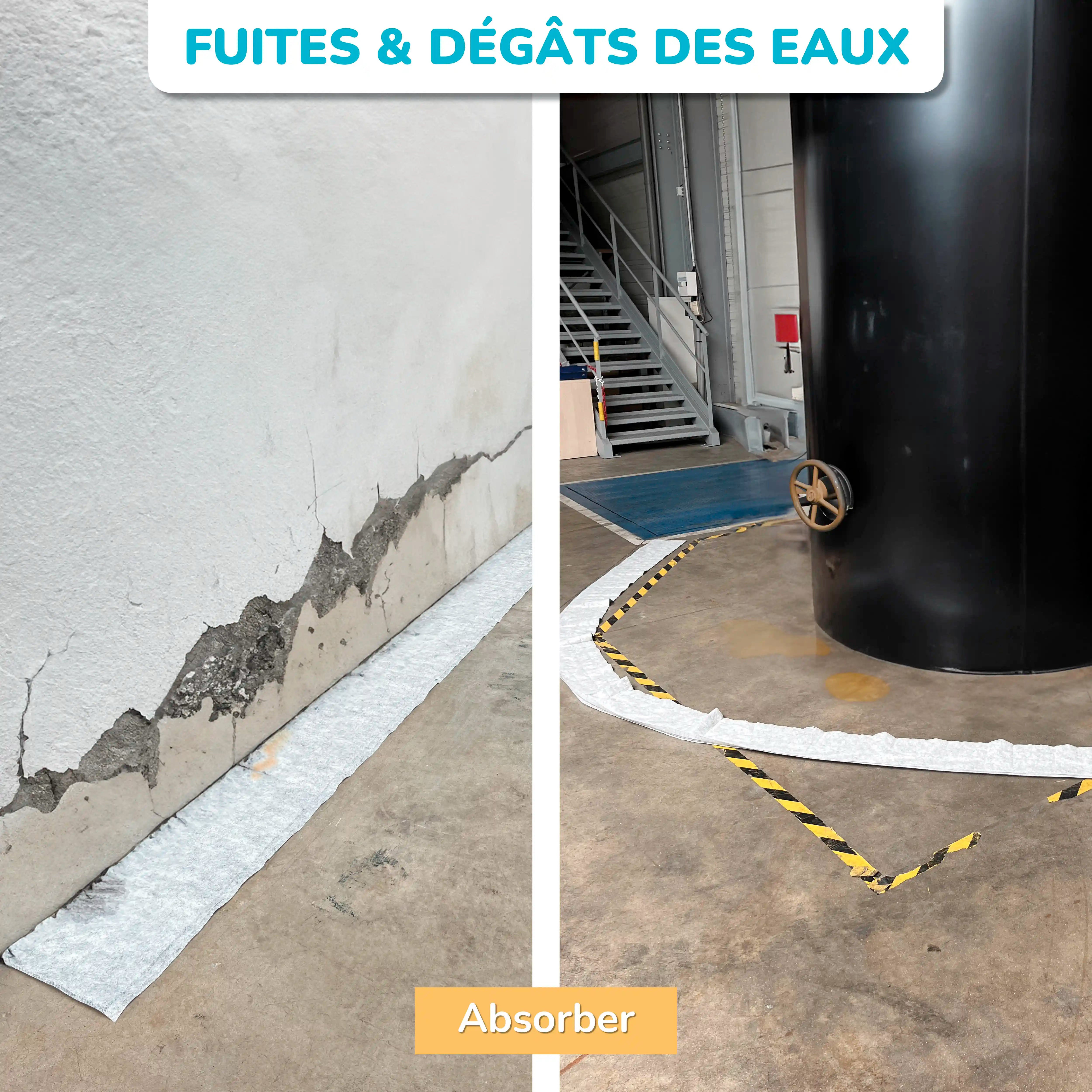Boudin anti inondation | Barrière absorbante contre les fuites et dégâts des eaux