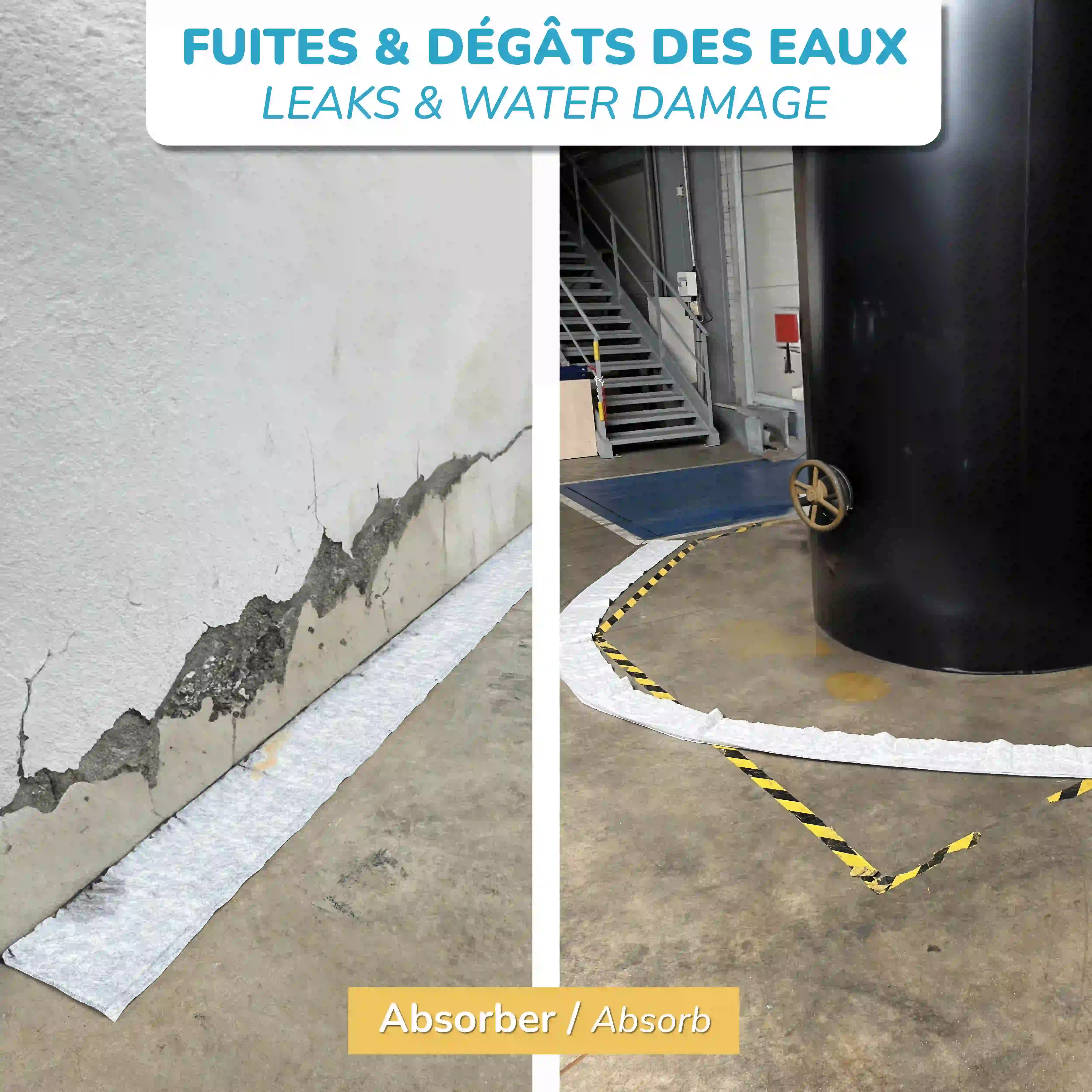 Boudin anti inondation | Barrière absorbante contre les fuites et dégâts des eaux