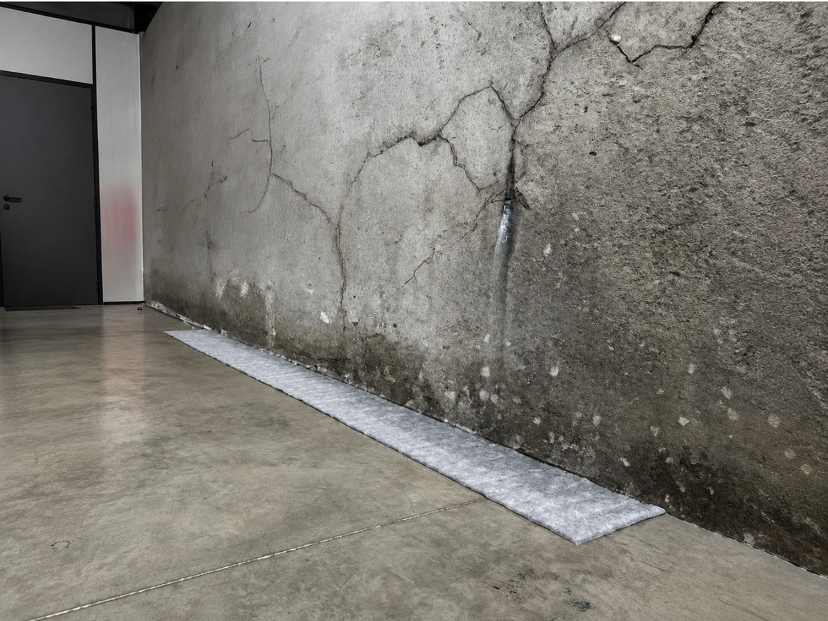 Mise en place d'un boudin OBLOC® au pied d'un mur subissant une infiltration d'eau